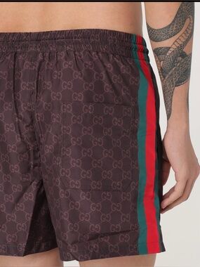 Gucci Brown GG Logo Swim Shorts with Web